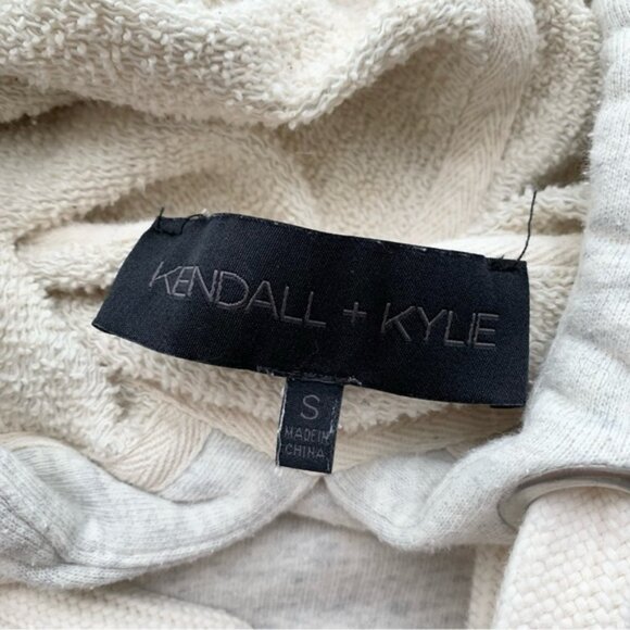 KENDALL & KYLIE Hoodie Sweater Hoody Bell Sleeve Cropped Pullover Oatmeal - Picture 13 of 16